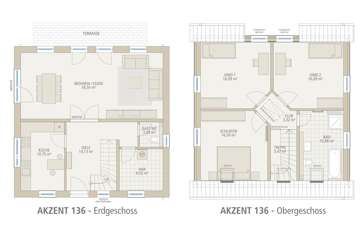 Grundriss Einfamilienhaus Akzent 136 von Siewert Hausbau mit Erdgeschoss und Obergeschoss