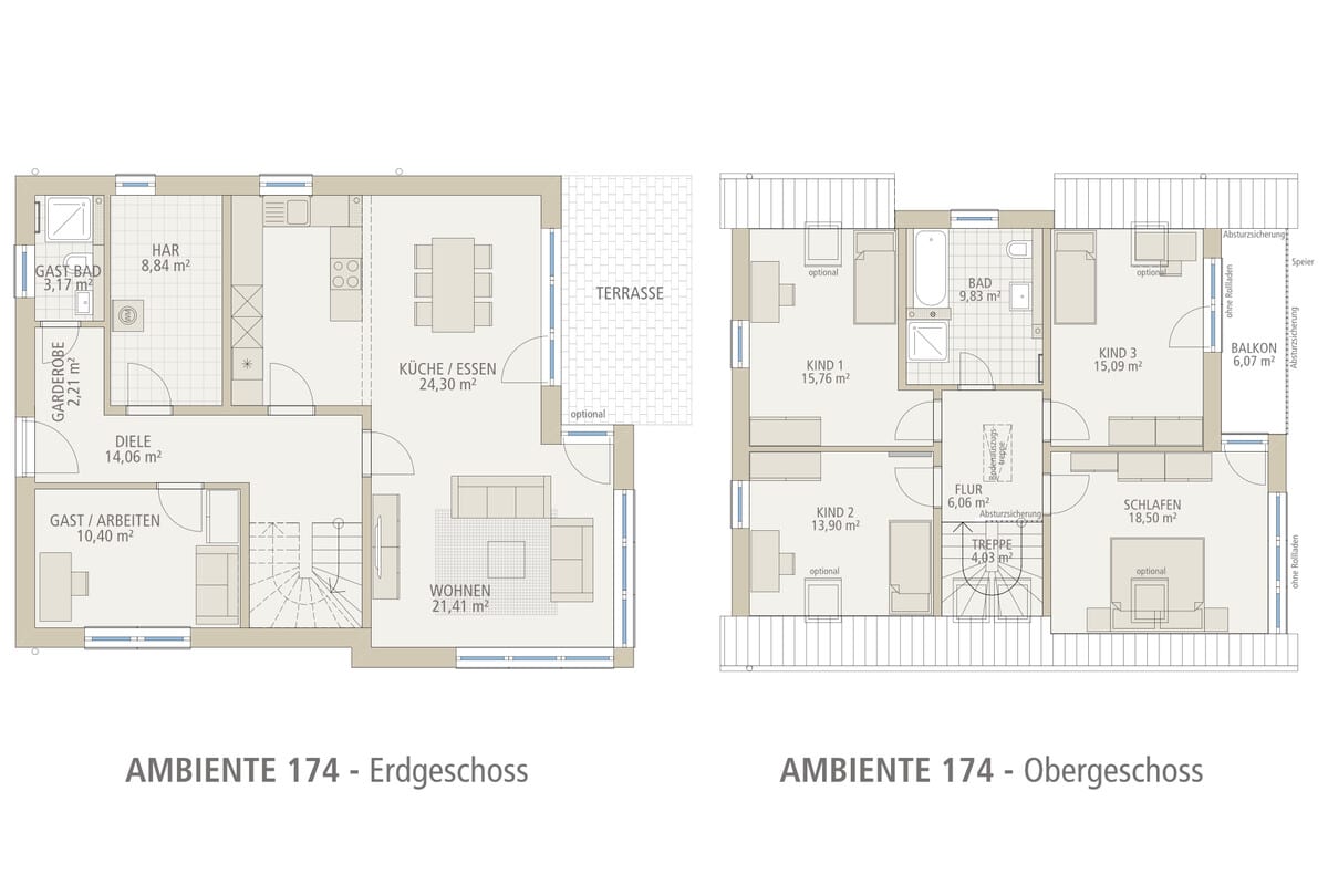 Grundriss Stadtvilla Ambiente 174 von Siewert Hausbau mit drei Kinderzimmern und Balkon