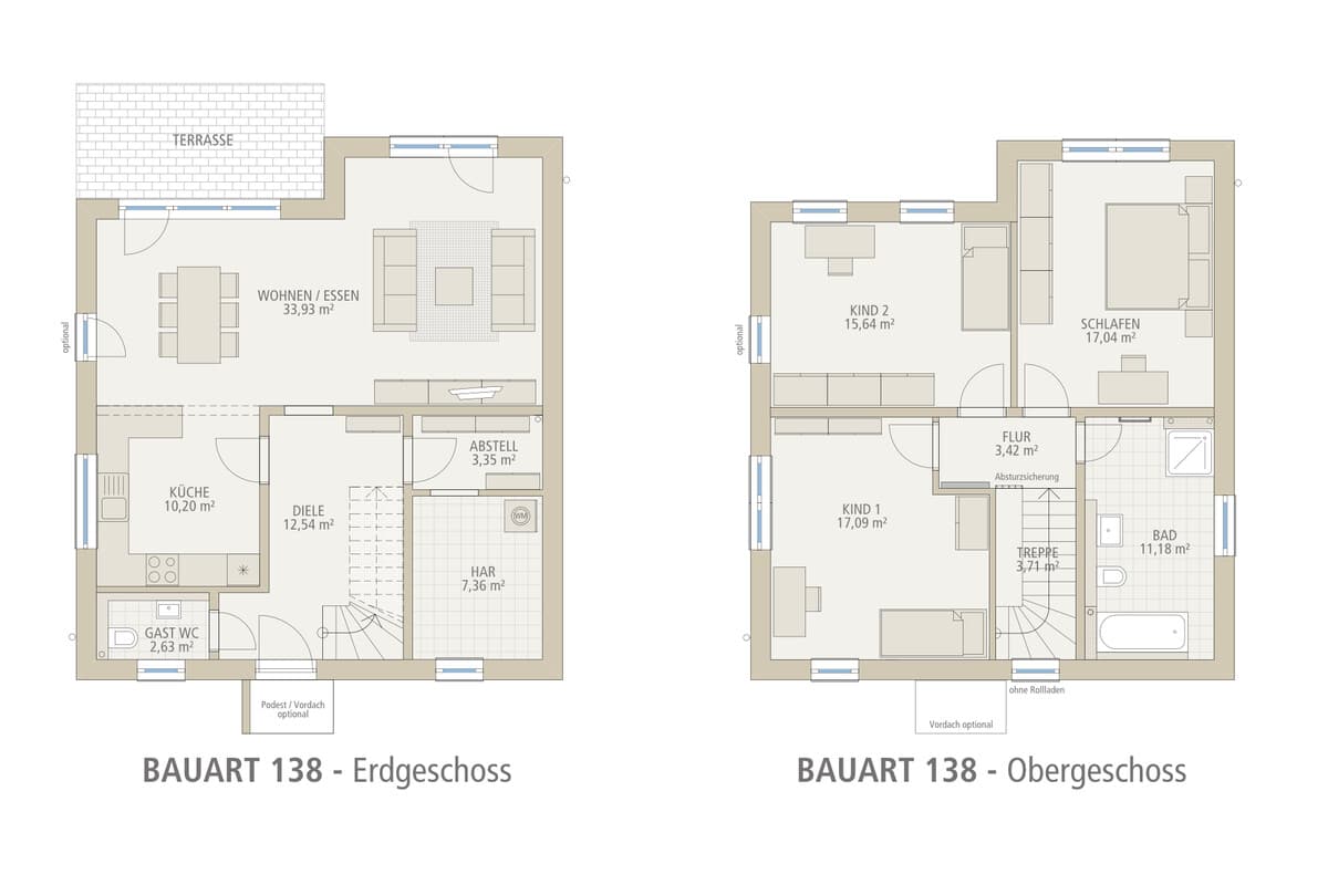 Grundriss Einfamilienhaus Bauart 138 von Siewert Hausbau mit Erdgeschoss und Obergeschoss