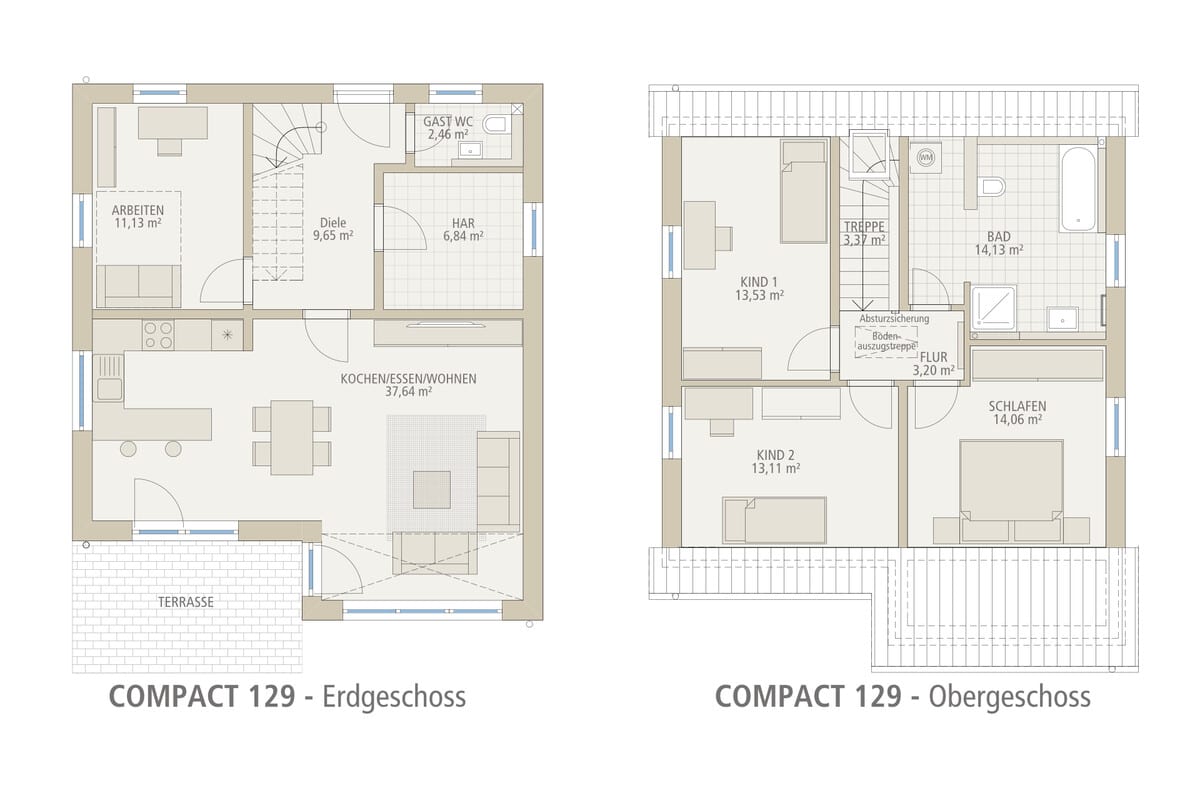 Grundriss Einfamilienhaus Compact 129 von Siewert Hausbau mit Erdgeschoss und Obergeschoss