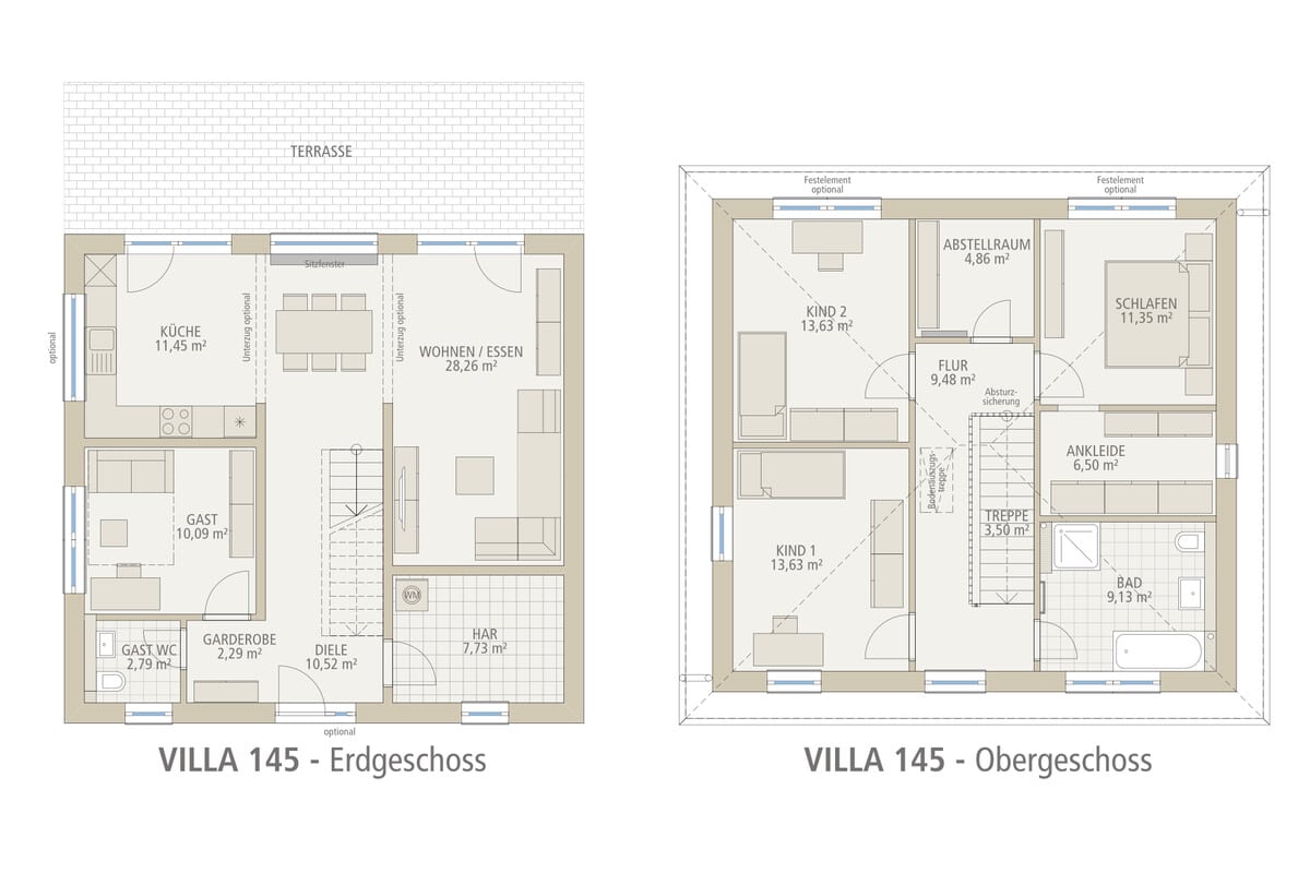 Grundriss Stadtvilla Villa 145 von Siewert Hausbau mit Ankleide und Gästezimmer
