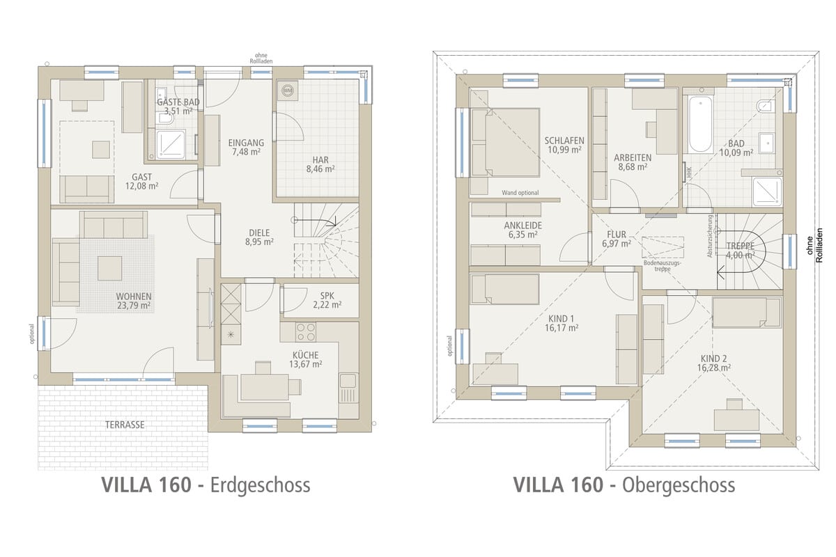 Stadtvilla Villa 160 von Siewert Hausbau mit Walmdach, Terrasse und Sandkasten im Garten